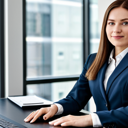Home 8 **
"A professional businesswoman in a modest business suit, sitting at a desk in a modern office, fully clothed, appropriate attire, safe for work, perfect anatomy, natural proportions, professional photography, high quality."
**