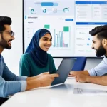 웹개발자 취업 시장 변화 - **Prompt:** A diverse group of young adult web developers, both male and female, of Arab descent, ar...