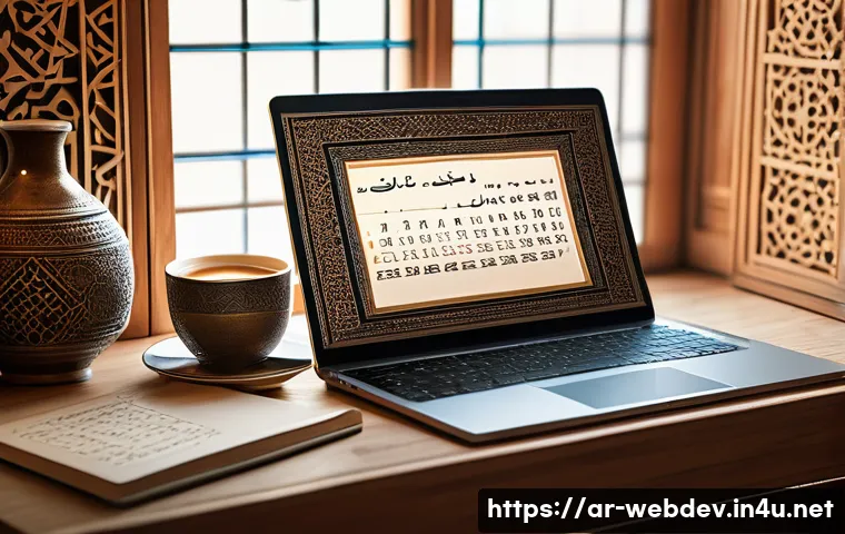 웹개발자 이론학습 방법 - A detailed illustration of a modern web developer’s workspace focused on Arabic cultural elements: a...
