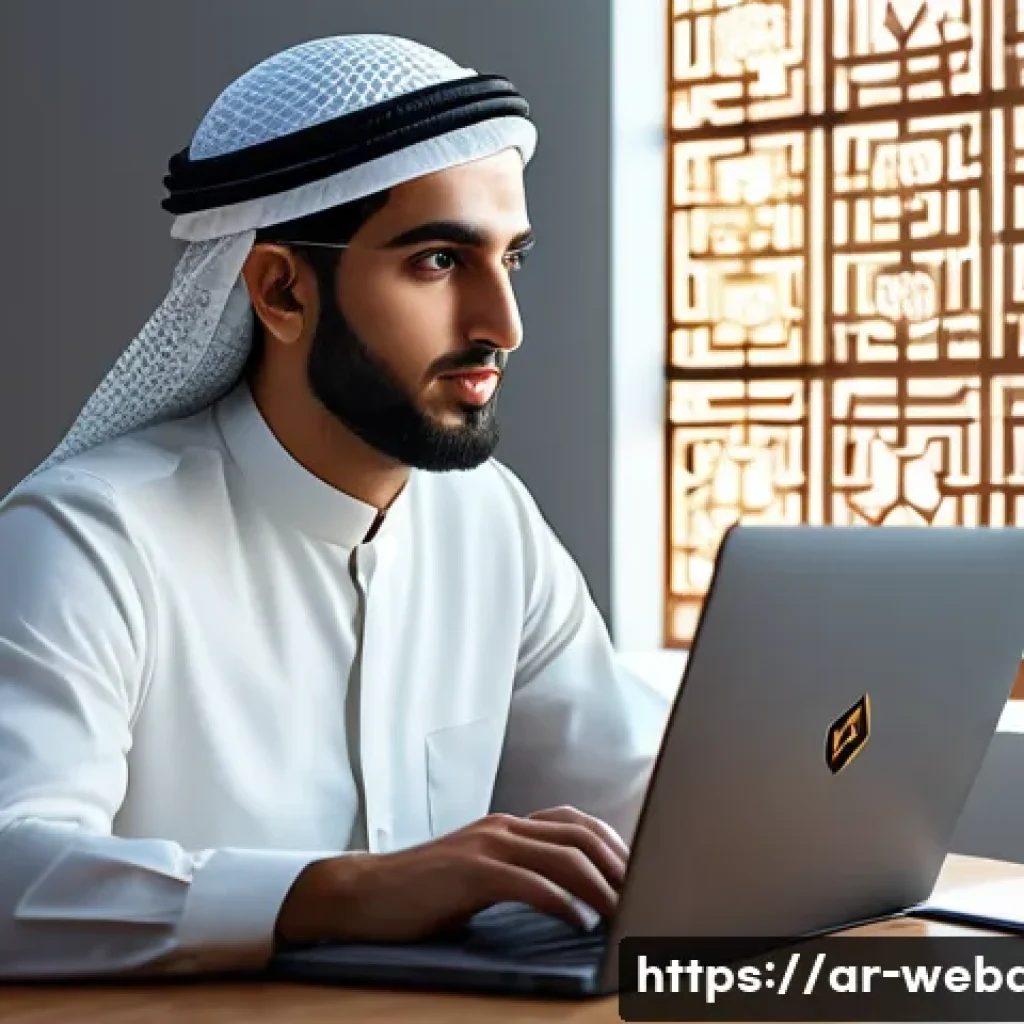 웹개발자 최신 라이브러리 - A modern Arab developer workspace featuring a young Middle Eastern man in casual smart attire workin...
