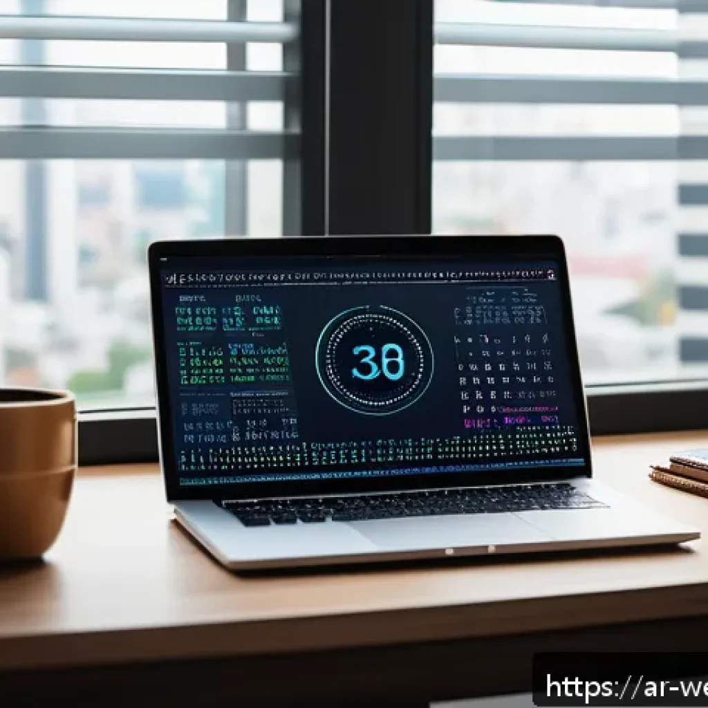 웹개발자 효율적인 개발 도구 - A modern Arabic software developer workspace featuring a sleek laptop displaying Visual Studio Code ...