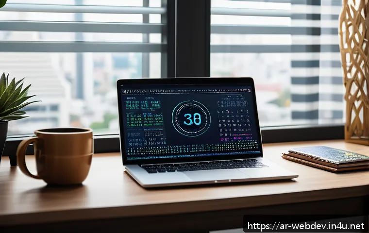 웹개발자 효율적인 개발 도구 - A modern Arabic software developer workspace featuring a sleek laptop displaying Visual Studio Code ...