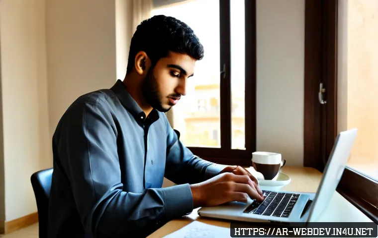 웹개발자 인터뷰 질문 준비 - Photorealistic scene of a young Arab web developer preparing for an interview at a tidy home office,...
